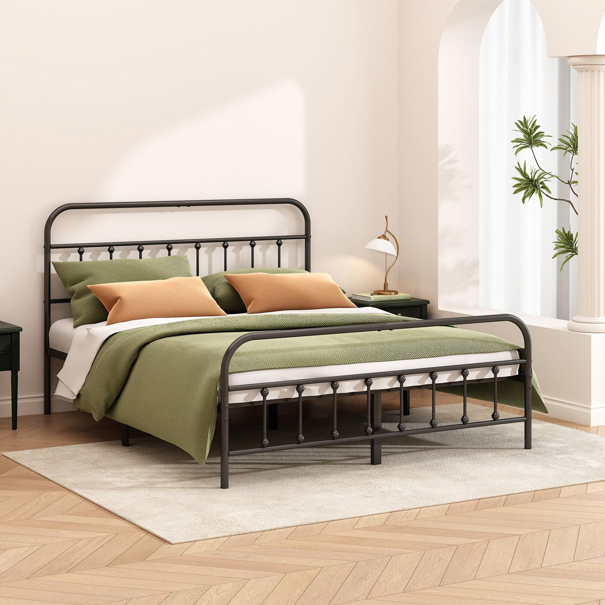 Kujielan Metal Bed Frame - Structurally Stable Heavy Duty Steel Slat Supported Full Bed Frames,No Box Spring Needed for Easy Removal and Transport. Kujielan