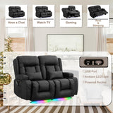 TUNYI Power Loveseat Recliner Sofa - Home Theater Seating with Massage & Heat Faux Leather RV Recliner Loveseat Sofa with USB/Cup Holder/Side Pocket/LED Light/Pillow (Black) TUNYI