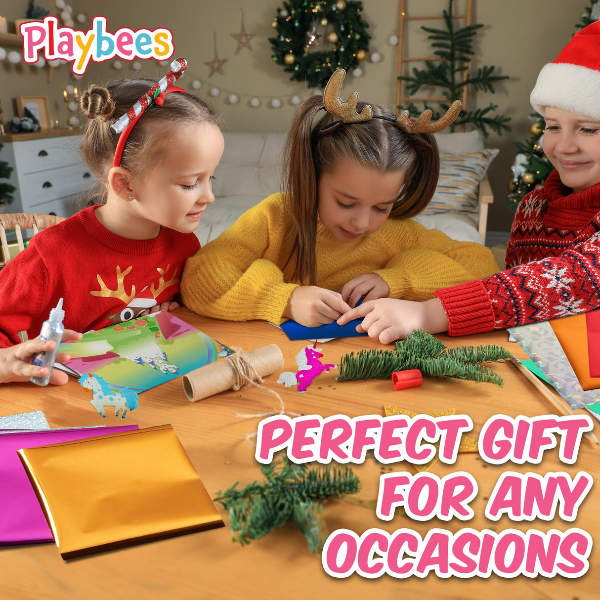 Playbees Foil Art Kit Unicorns & Princesses - Preschool Arts and Crafts Kit for Kids- No Mess Art for Boys & Girls Ages 4, 5, 6, 7, 8, 9 - DIY Creative Activity Art & Craft Activity Playbees