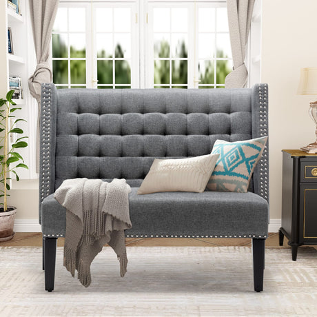 46" Small Modern Loveseat Settee Sofa 2-Seat Sofa Couch Tufted Love Seat Dining Bench with Nail Head Trim Back Banquette Sofas for Living Room Small Space Entryway Hallway Slate Tongli