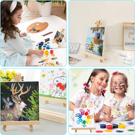 4PCS 9 Inch Wood Easels, Tripod, Painting Party Easel, Kids Student Tabletop Easels for Painting, Easel Stand for Painting Canvases, Portable Canvas Photo Picture Sign Holder. DSUWAZU