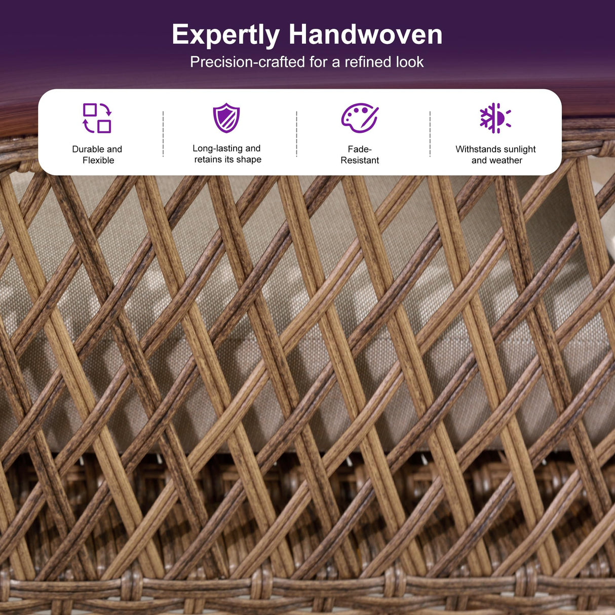 PURPLE LEAF Outdoor Dining Set for 6 All Weather Wicker Patio Dining Set with Hand-Woven Rattan Swivel Dining Chais and Rectangular Aluminum Table for Garden Deck Backyard Kitchen PURPLE LEAF