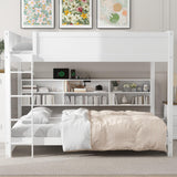 DNChuan Queen Over Queen Bunk Bed with Storage and USB Ports,Wooden Queen Size Bunker Bed Frame and Underneath Bookshelf,No Box Spring Needed,Kids,Adults-White DNChuan