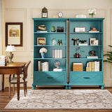 Tribesigns Ocean Blue 6-Shelf Bookcase Set of 2 with Drawer and Solid Wood Legs Tribesigns