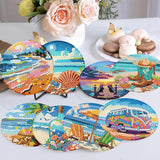 Ekuxom 8 pcs Beach Diamond Art Coasters Kits with Holder, DIY Ocean Diamond Painting Coasters, Non Slip Coaster Crafts Kits for Adults Beginners Gifts Ekuxom