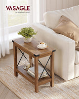 VASAGLE 2-Tier End Table, Side Table with Bottom Shelf, Nightstand for Small Spaces, for Living Room, Bedroom, Farmhouse Style, Honey Brown ULET235K41 VASAGLE