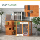 PawHut Outdoor Cat House for 3 Kitties, Multi-Level Design with Big Hiding Areas, Large Catio Cat Enclosure with 2 Stories & Multiple Platforms, Cat Condo for Large Cats, Orange PawHut