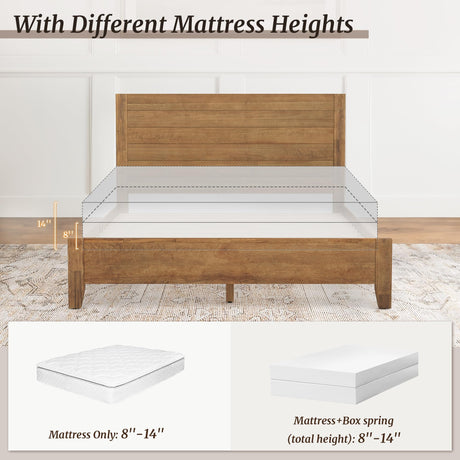 Cozyman Bed Frame Queen Size, Acacia Wood Platform with Headboard, No Box Spring Needed, 800lb Capacity, Non-Slip Without Noise, Easy Assembly, Dark Wood Cozyman