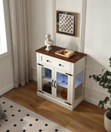 FOREST GRAVITY 31.5'' Modern Small Buffet Cabinet with Storage,Buffet Sideboard with Two Glass Doors and a Drawer,Coffee bar Cabinet with Adjustable Shelf,for Kitchen and Dining,Antique White FOREST GRAVITY