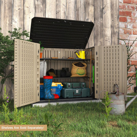 KINYING Outdoor Storage Shed - Horizontal Storage Cabinet Waterproof for Garden, Patio, Backyard, Storage Box for Easy Storage of Garbage Cans, Tools, Lawn Mower, 35 Cubic Feet,Dark Brown KINYING