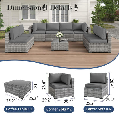 Amopatio Patio Furniture Set, Outdoor Patio Furniture Wicker Furniture Couch Set, 9 Pieces Outdoor Sectional Sofa with Patio Furniture Cover, Outdoor Patio Set for Porch Furniture (Grey)