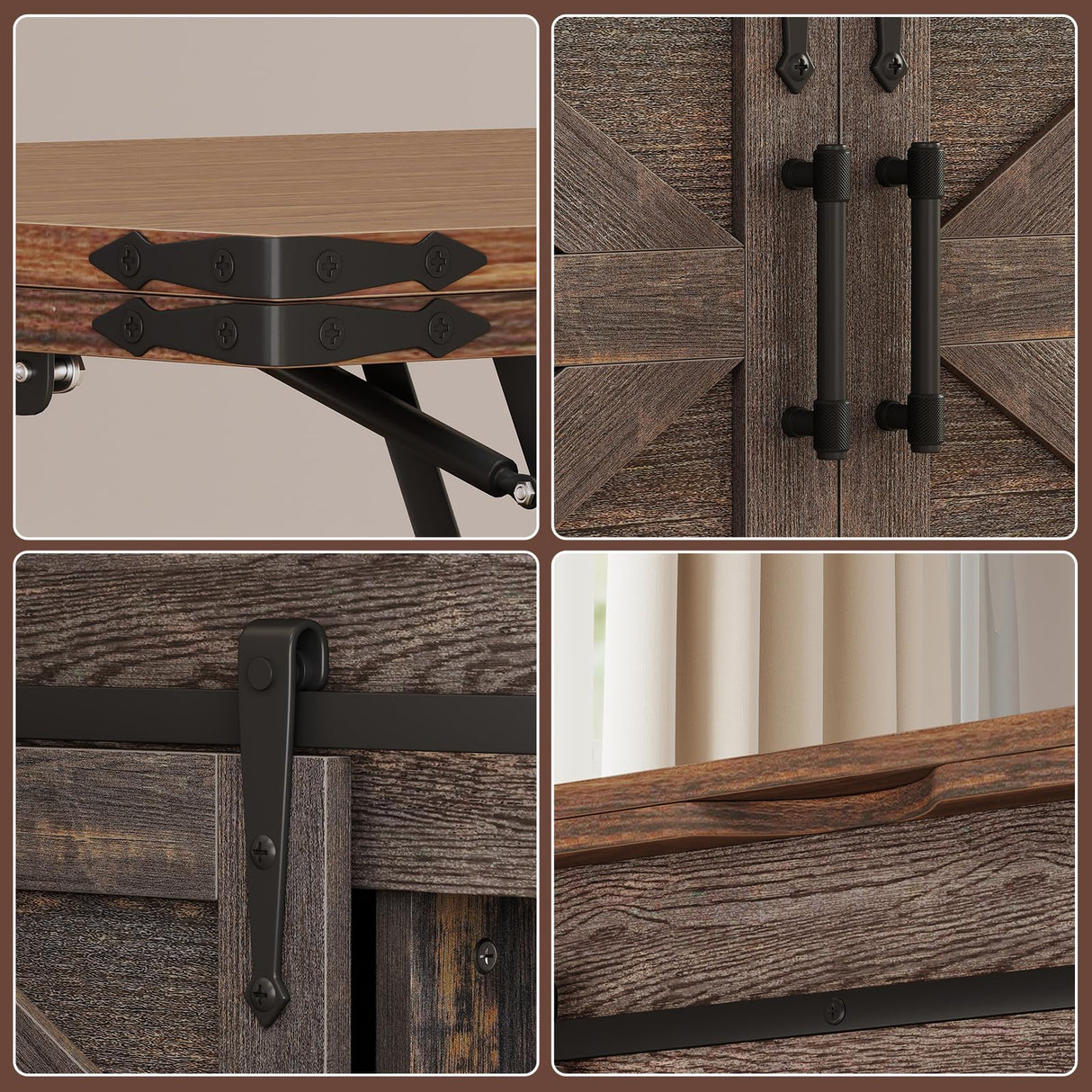 Turosur Lift Top Coffee Table with Storage, 4 in 1 Farmhouse Coffee Table with Lockable Rolling Wheels and Hidden Compartment, Center Table with 4 Sliding Barn Door for Living Room Turosur