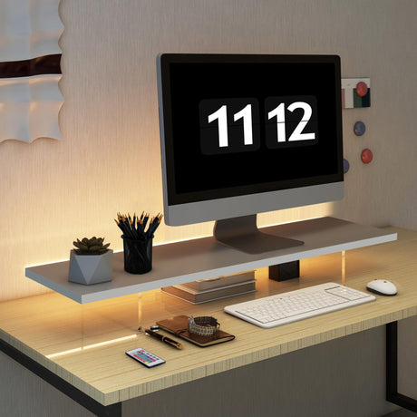LA QUEENIE Monitor Stand Riser,Wood & Acrylic Computer Monitor Stand with LED Light,Desk Accessories Desktop Organizer Stand for Computer,Laptop,Printer,PC & TV Screen Riser LA QUEENIE