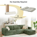 ONBRILL 110" Modular Sectional Sofa, L Shaped Couch 4 Seater with Sleeper Chaise, Sectional Couch with Deep Seat,Upholstered Corduroy Cloud Couches for Living Room,Bedroom,No Assembly Required,Green ONBRILL