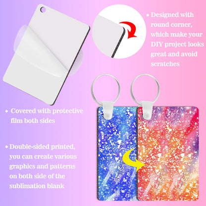 Duufin 180 Pieces Sublimation Keychain Blanks Rectangle Heat Transfer Blanks with Key Rings MDF Blank for Sublimation DIY Keychain and Craft, Double-Side Printed