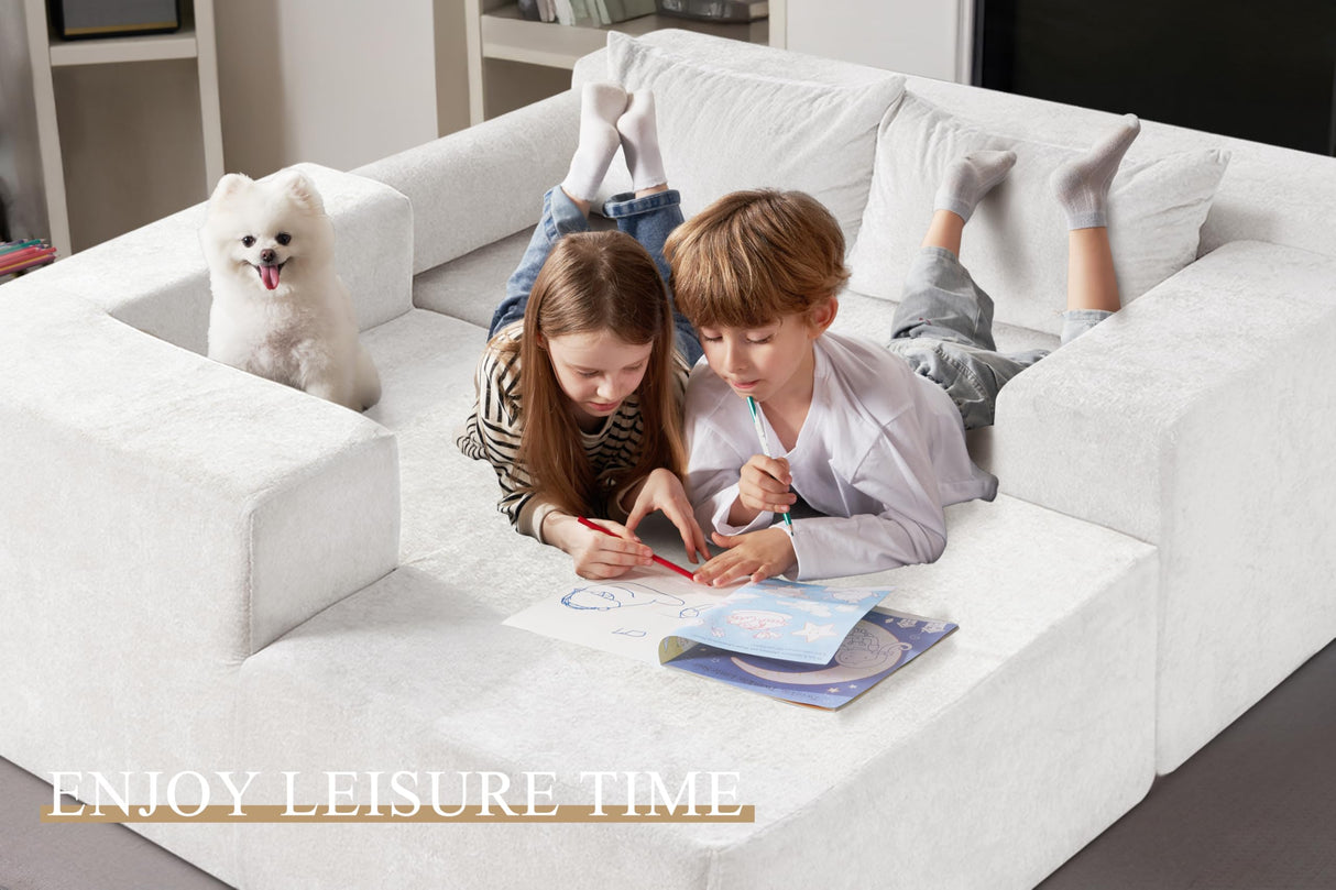 HABUTWAY 105" L-Shape Modular Sectional Sofa Couch for Living Room,No Assembly Required,Modular Comfy Sofa with Deep Seat for Living Room Bedroom,Luxury Distressed Velvet(Left,Beige) HABUTWAY