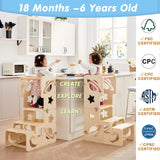 Toddler Tower, Toddler Stool for Kitchen, Kids Learning Wooden Tower, Foldable Weaning Table with Kids Step Stool, Montessori Toddler Standing Tower for Bathroom and Kitchen Counter DGD