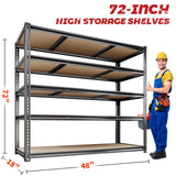 48"W Garage Shelving, 3050LBS Storage Shelves Heavy Duty, 5 Tier Metal Shelving Unit Adjustable Garage Shelves Heavy Duty Shelving for Warehouse,Commercial, Kitchen, 48" W × 18" D × 72" H, Black CypBed