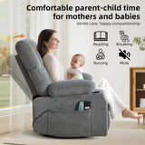 IOMOR Power Recliner Chair with Massage and Heating, 360° Swivel Rocker Glider Chair for Adults, Upholstered Fabric Reclining with Side Pockets and Cup Holder for Living Room, Nursery (1, Gray) IOMOR