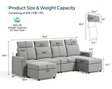 LINSY HOME Modular Sectional Sofa, Upgraded High Back Sectional Couch with 4 Headrests, U Shaped Sleeper Sofa with Storage, Sofa Covers Removable, 6 Seat Couch with Ottoman for Living Room, Grey LINSY HOME