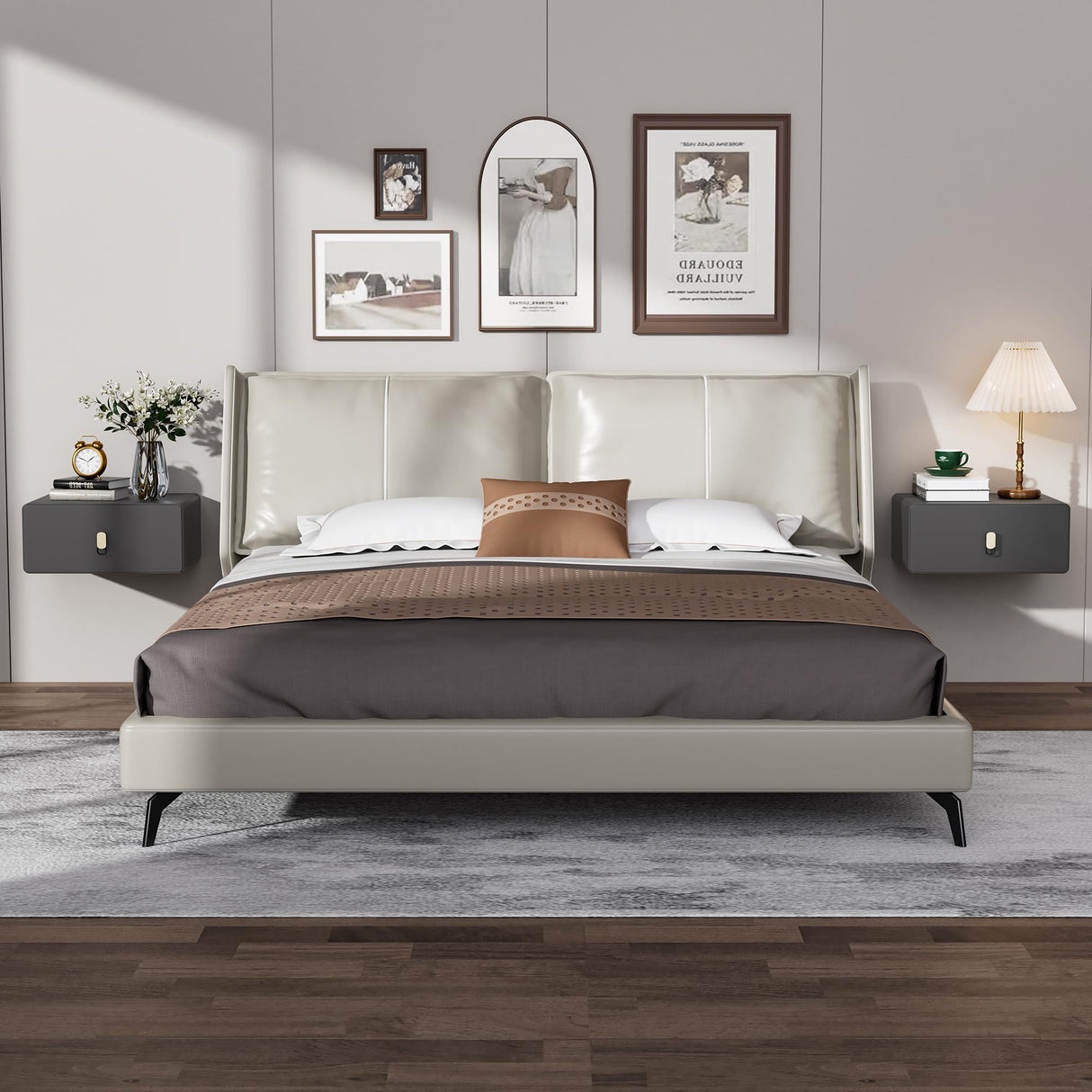 VICITON Modern Floating Nightstand with Solid Wood Drawer, Wall Mounted Bedside Table for Bedroom (Dark Gray, Small) VICITON