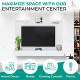Modern Freestanding Floating Entertainment Center Floating TV Stand Wall Mounted TV Wall Panel for 75 inch TVs Home Theater with LED Strip Pull - Out Drawers and Overhead Shelf White Naomi Home