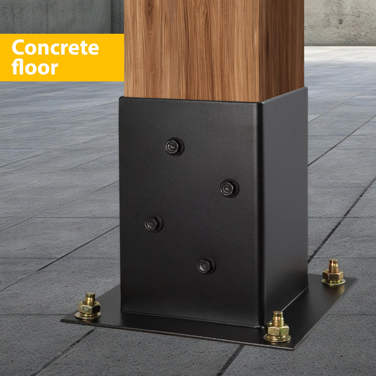 (4 PCS) LADECH 4x4 Post Anchor Base with Bottom Drainage Hole, Black Powder Coated Brackets for Fence Posts, Pergola, Mailbox Post, Come with Wood Screws and Concrete Anchors (4, 4x4) LADECH