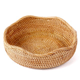 AMIDECOR Rattan Woven Fruit Basket, Natural Round Bread Basket, Decorative Fruit Bowl for Kitchen Counter, Kitchen Storage Baskets for Vegetables, Eggs,Snacks AMIDECOR
