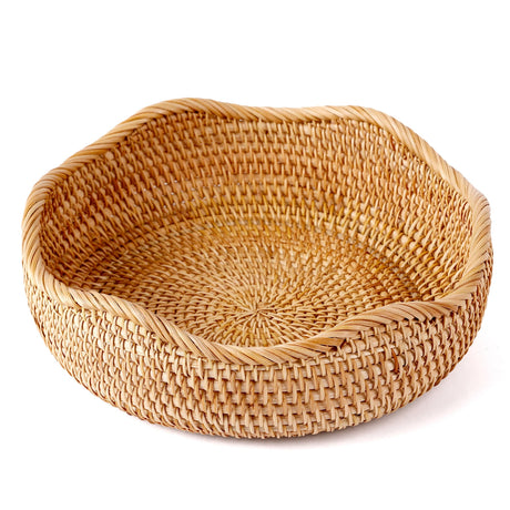 AMIDECOR Rattan Woven Fruit Basket, Natural Round Bread Basket, Decorative Fruit Bowl for Kitchen Counter, Kitchen Storage Baskets for Vegetables, Eggs,Snacks AMIDECOR