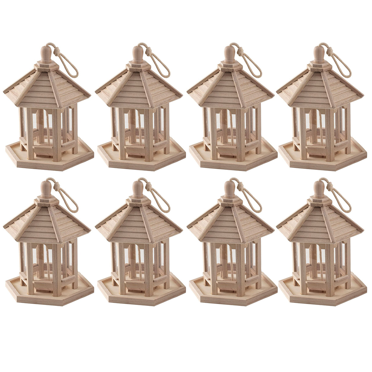 9.5" Wooden Gazebo bird feeder by Make Market - Unfinished Hanging Birdhouse Made of 100% Wood, Outdoor Nesting Boxes - Bulk 8 Pack Make Market