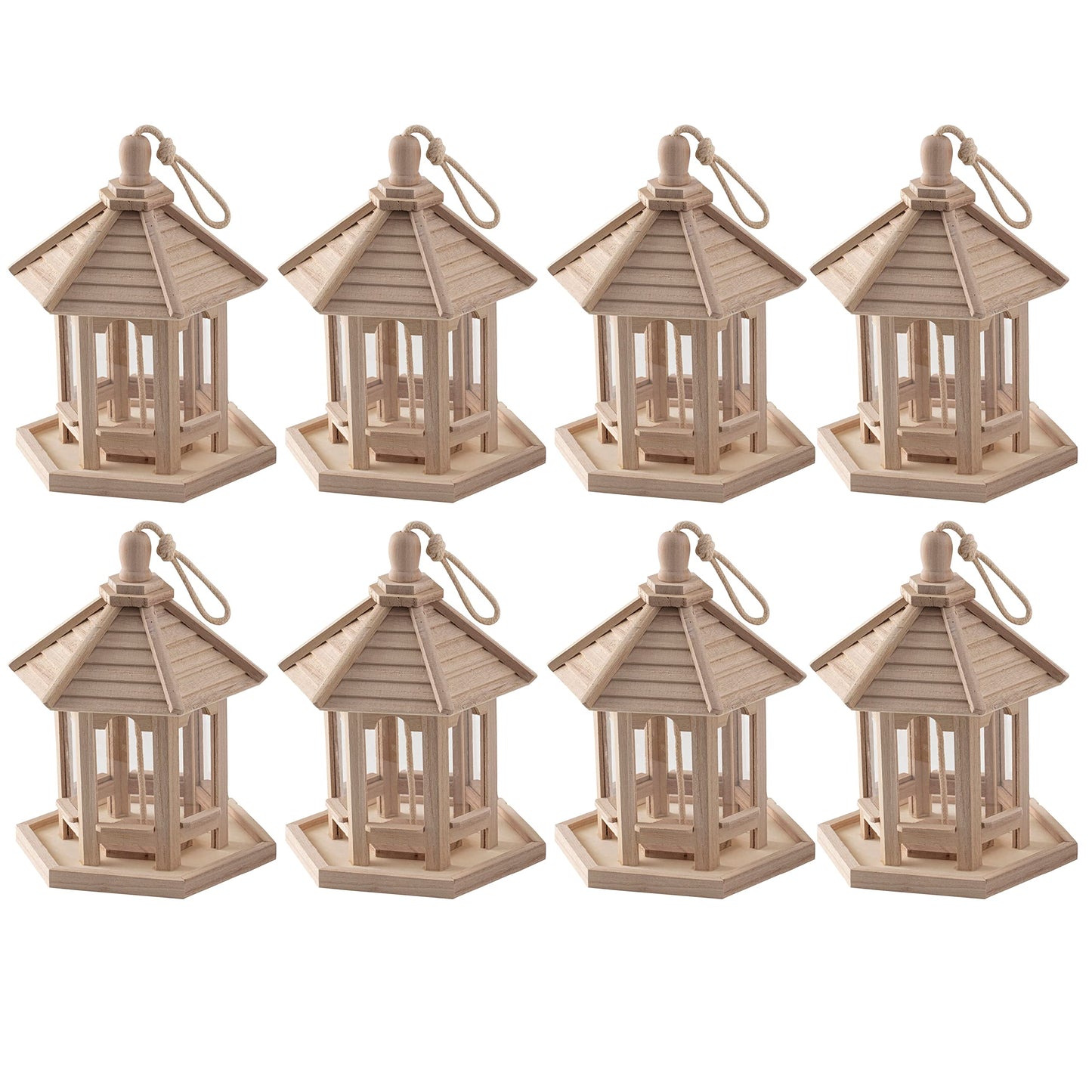 9.5" Wooden Gazebo bird feeder by Make Market - Unfinished Hanging Birdhouse Made of 100% Wood, Outdoor Nesting Boxes - Bulk 8 Pack