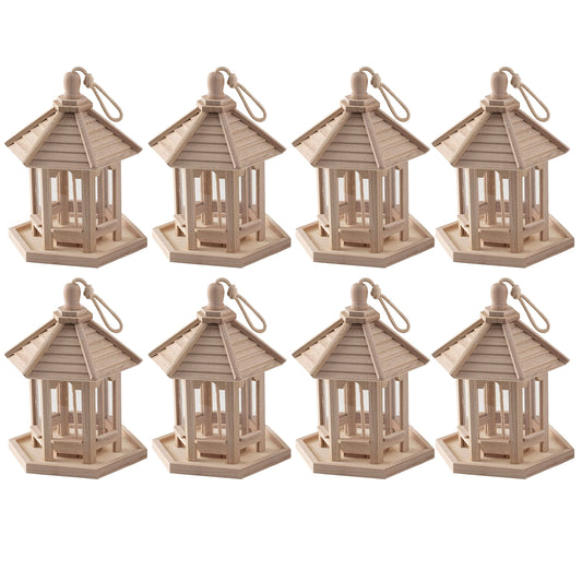 9.5" Wooden Gazebo bird feeder by Make Market - Unfinished Hanging Birdhouse Made of 100% Wood, Outdoor Nesting Boxes - Bulk 8 Pack