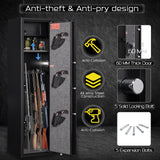 ANXINWEI 5-8 Gun Safe, Quick Access Biometric Rifle Safe with Extra Locker, Long Gun Safe for Rifles and Pistols with Anti Theft Alarm, LED Shotgun Rifle Cabinet with Adjustable Shelf & Handgun Pocket ANXINWEI