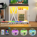 DWVO 40-50 Gallon Aquarium Stand with Power Outlets & LED Light, Cabinet for Fish Tank Accessories Storage - Metal Fish Tank Stand Suitable for Turtle Tank, Reptile Terrarium, 660LBS Capacity, White DWVO