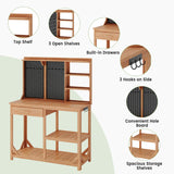 Wooden Potting Benches for Outside, Large Garden Potting Table with Drawers, Outdoor Work Bench with Storage, Holey Board and Hooks, Garden Plant Workbench Patio Workstation for Backyard, Natural Hipicute
