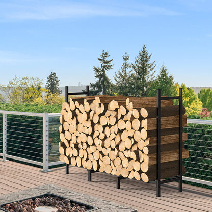 NANANARDOSO 4ft Firewood Rack Outdoor Fire wood Holder for Fireplace Wood Storage, Bottom Widening, Heavy Duty Fire Log Stacker Stand for Indoor Fireplace Metal Lumber Storage Carrier Organizer