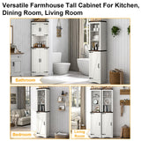 Hlivelood 68" Tall Farmhouse Bathroom Storage Cabinet, 5-Shelf Storage Cabinet with Barn Door&Adjustable Shelves, Linen Tower Cabinet with Storage for Bathroom, Kitchen, Living Room, Rustic White Hlivelood