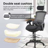 BOLISS High-Back Ergonomic Mesh Computer Office Drafting Chair with Super Soft Adjustable Arms Molded Foam Double Seat Cushion Adjustment Lumbar Support and Big Foot Ring - Black BOLISS