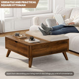 VOPEAK Storage Ottoman Coffee Table with Lift Top, Modern Square Coffee Table with Hidden Storage, Cotton and Linen Fabric Upholstered Ottomans, Cocktail Footrest Ottoman for Living Room, Walnut Brown VOPEAK