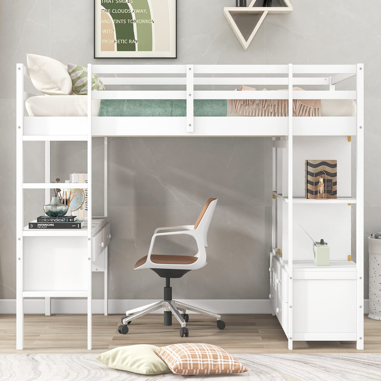 Multifunctional White Loft Bed with Desk, Storage, and Bookshelf by Harper & Bright Designs Harper & Bright Designs