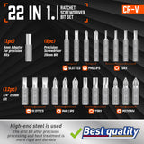 Amartisan 22 IN 1 Ratchet Screwdriver Set, Precision Multi-bit Ratchet Screw Drivers, Slotted/Philips/Pozi/Torx Amartisan