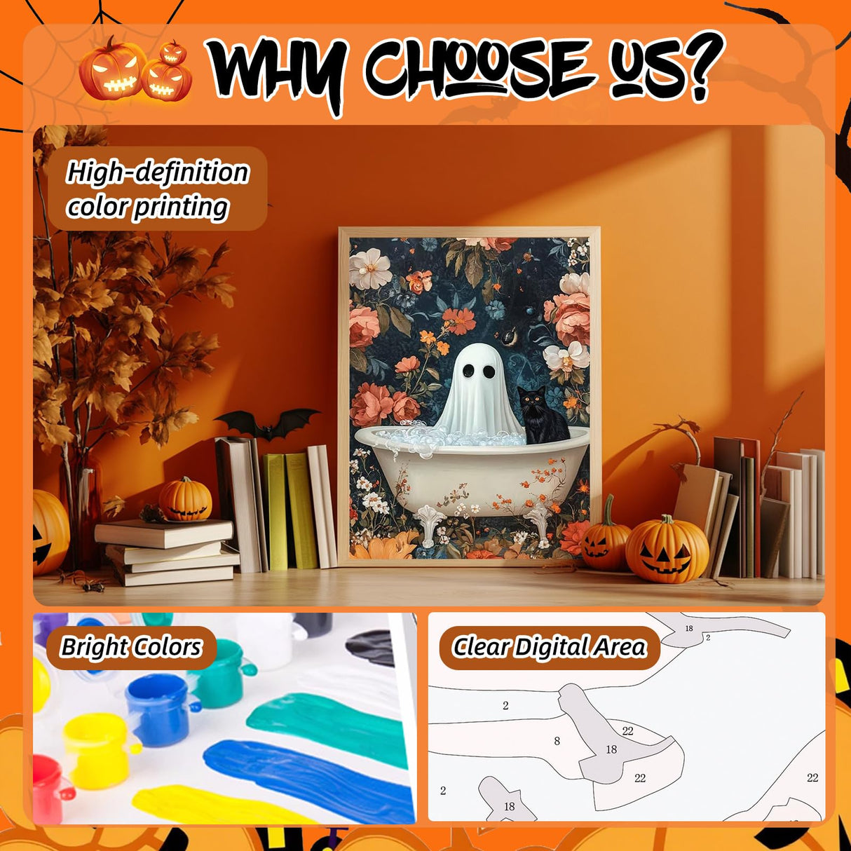 Reivworl Halloween Paint by Numbers Kit for Adults Beginners, Ghost Paint by Numbers, Adult Paint by Number Kits for Gifts and Home Wall Decor 16x20Inch Reivworl