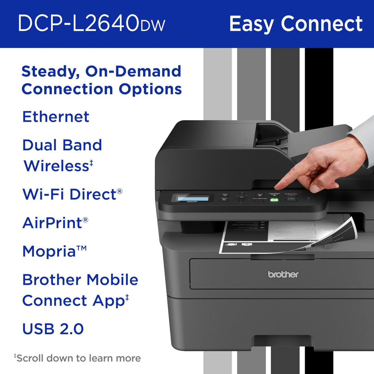 Brother DCP-L2640DW Wireless Compact Monochrome Multi-Function Laser Printer with Copy and Scan, Duplex, Mobile, Black & White | Includes Refresh Subscription Trial(1), Amazon Dash Replenishment Ready Brother