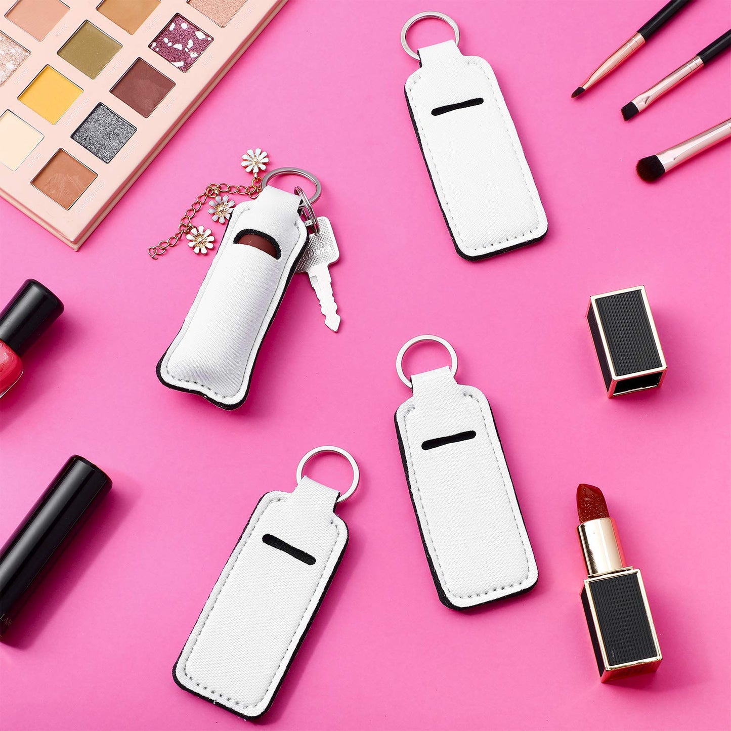 Hicarer 20 Pieces Sublimation Lipstick Holder Keychain Bulk Blank Lipstick Neoprene Clip-on Sleeve Travel Key Ring Holder