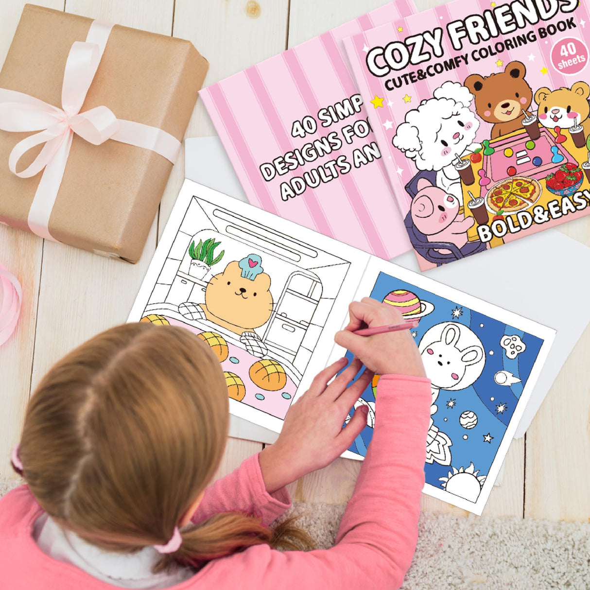 Cozy Friends: Coloring Book for Adults and Teens Featuring Super Cute Animal Characters with Easy and Simple Big Designs for Relaxation (Thick Lined Bold & Easy Coloring) Tesitehi