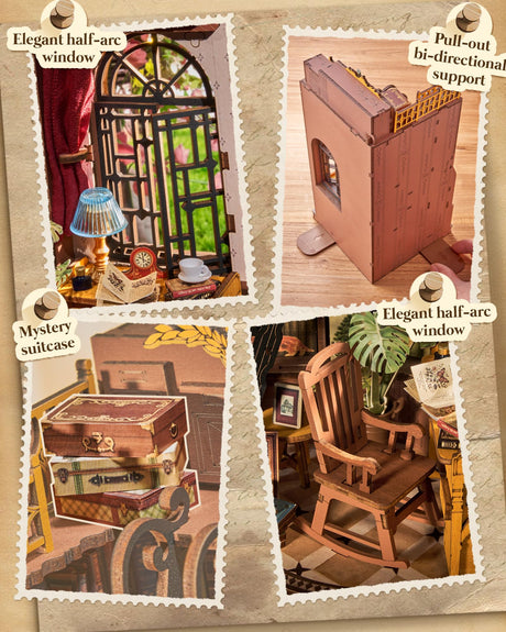 Rolife DIY Book Nook Kits for Adults, Miniature Dollhouse Booknook Kit, 3D Wooden Puzzle Creative Decorative Bookends Bookshelf Diorama Insert Crafts Hobbies Gifts (Silent Corner Study) Rolife