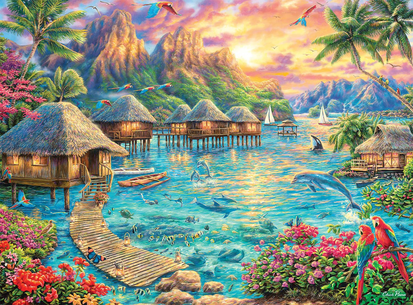 Buffalo Games - Chuck Pinson - Tropical Oasis - 1000 Piece Jigsaw Puzzle for Adults -Challenging Puzzle Perfect for Game Nights - Finished Size is 26.75 x 19.75