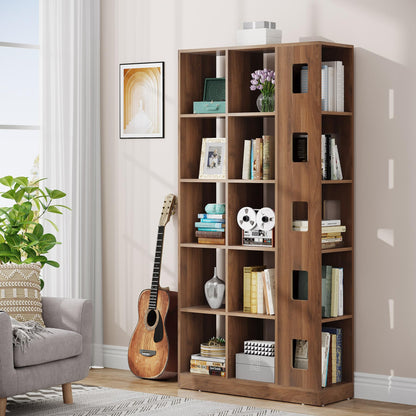 Tribesigns 15-Cube Versatile Wood Bookcase – Stylish 5-Tier Freestanding Storage Shelf in Brown - WoodArtSupply