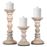 Mela Artisans Whitewash Wood Candle Holders for Pillar Candles Set of 3 | Willow Decor Style for Mantles | White Mango Wood Farmhouse Candle Holders | Rustic Wooden Candleholder | Sized 6", 9" and 12" Mela Artisans