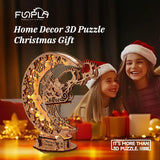 FUNPOLA LED 3D Wooden Puzzle Christmas Night Flight Moon Lamp, DIY Craft Kit Festive Nightlight for Holiday Décor, Unique for Adults and Kids,Brown FUNPOLA